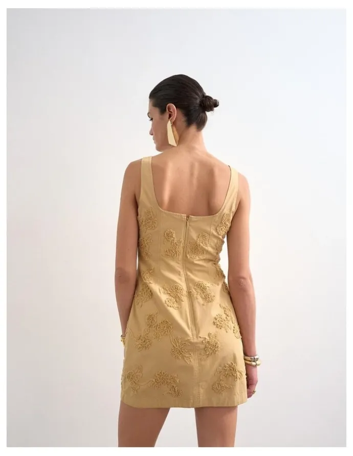 TOPSHOP Nina Sleeveless Mini Dress in Beige