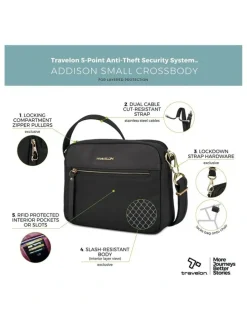 Travelon Addison Anti-Theft Small Crossbody Bag in Black