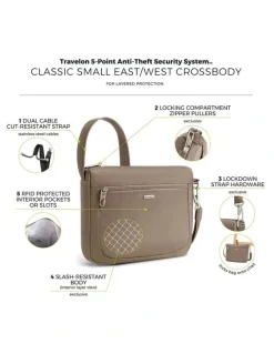 Travelon Classic Anti-Theft Small East/West Crossbody Bag in Hazelnut