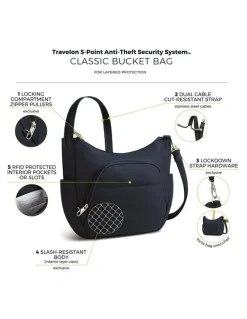 Travelon Classic Anti-Theft Crossbody Bucket Bag in Midnight