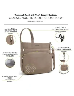Travelon Classic Anti-Theft North/South Crossbody Bag in Hazelnut