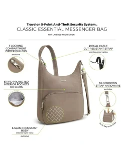 Travelon Classic Anti-Theft Essential Messenger Bag in Hazelnut