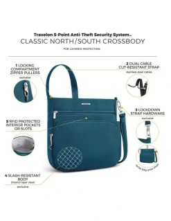 Travelon Classic Anti-Theft North/South Crossbody Bag in Teal