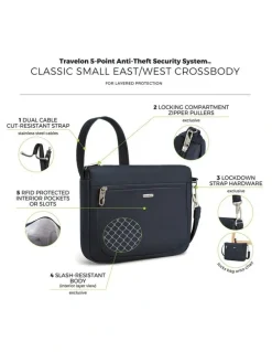 Travelon Classic Anti-Theft Small East/West Crossbody Bag in Midnight