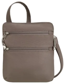 Travelon Classic Anti-Theft Slim Double Zip Crossbody Bag in Hazelnut