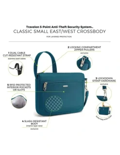 Travelon Classic Anti-Theft Small East/West Crossbody Bag in Teal
