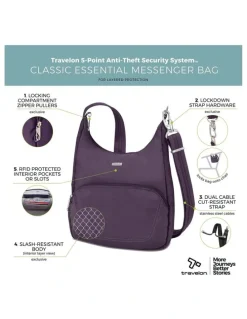 Travelon Classic Anti-Theft Essential Messenger Bag in Purple