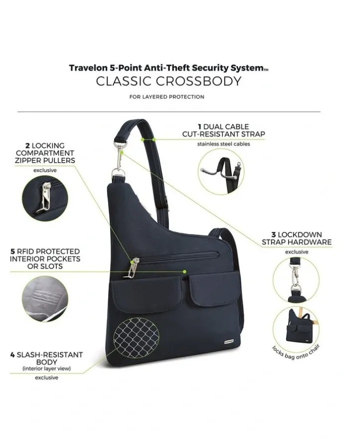 Travelon Classic Anti-Theft Crossbody Bag in Midnight