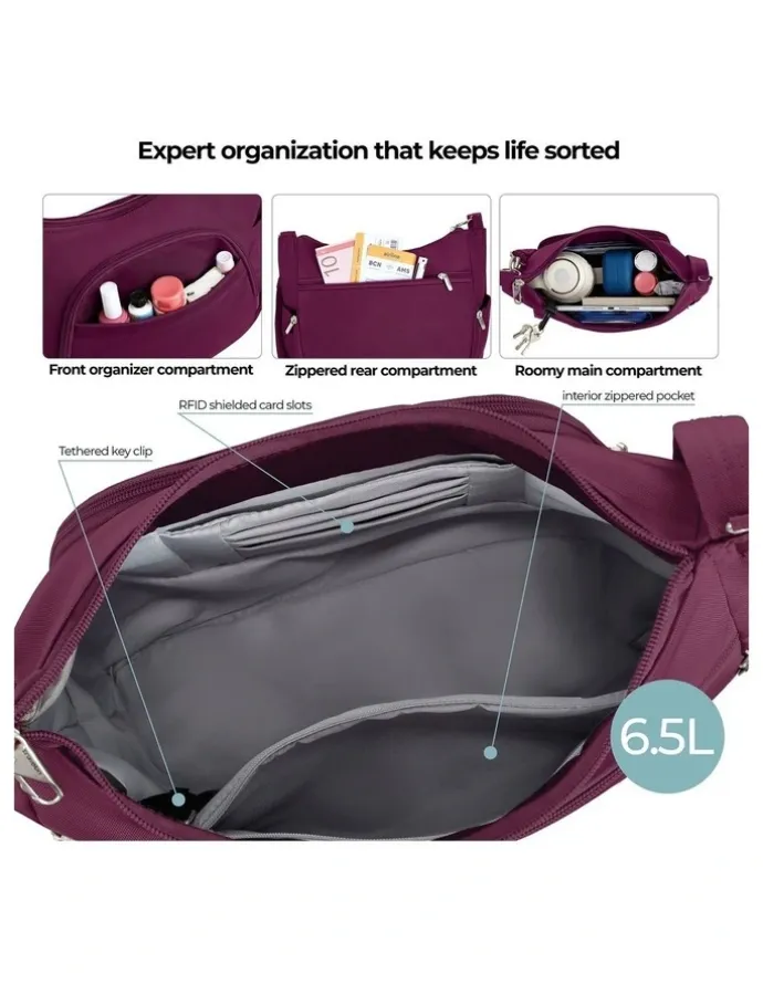 Travelon Classic Anti-Theft Crossbody Bucket Bag in Burgundy