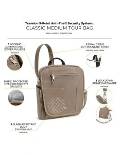 Travelon Classic Anti-Theft Tablet Medium Tour Bag in Hazelnut