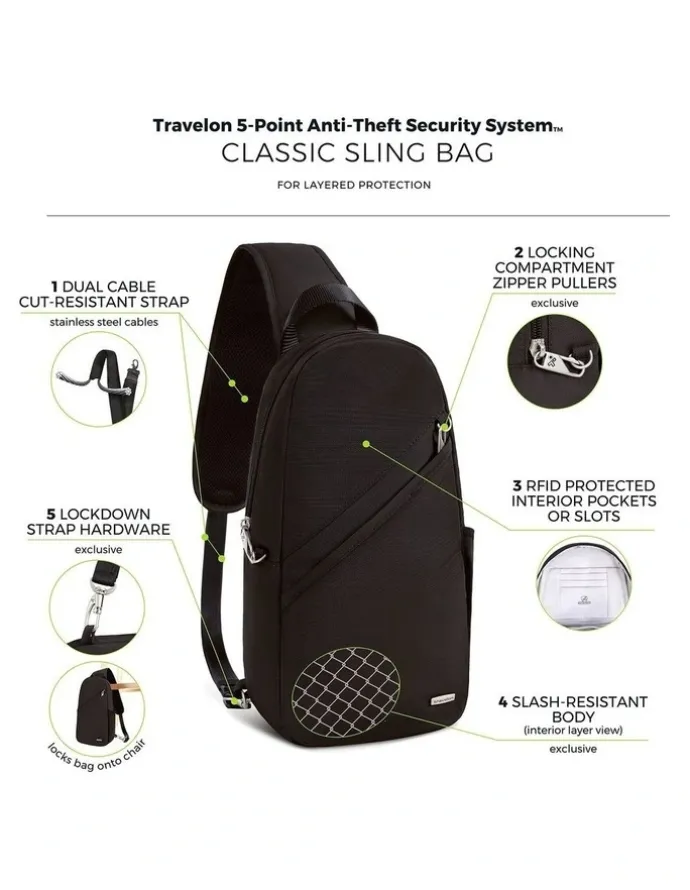 Travelon Classic Anti-Theft Sling Bag in Black