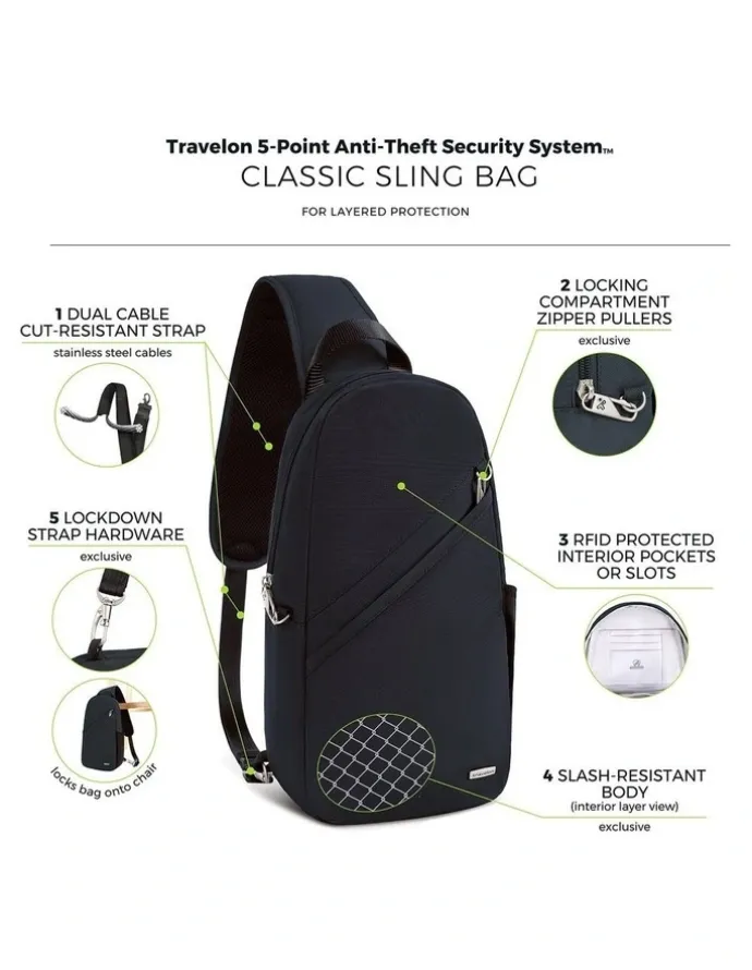 Travelon Classic Anti-Theft Sling Bag in Midnight