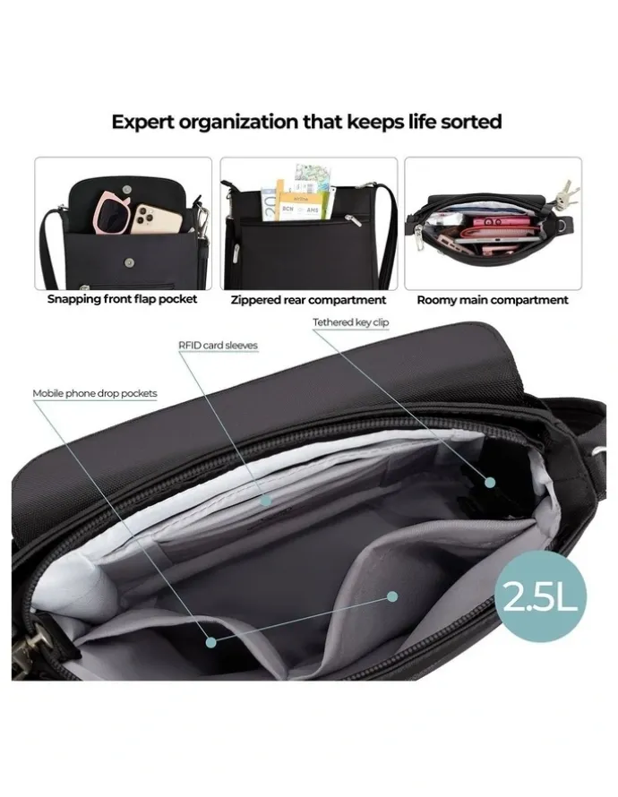 Travelon Classic Anti-Theft Mini Shoulder Bag in Black
