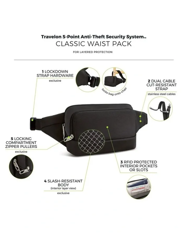 Travelon Classic Anti-Theft Waist Pack in Black