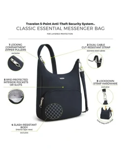 Travelon Classic Anti-Theft Essential Messenger Bag in Midnight