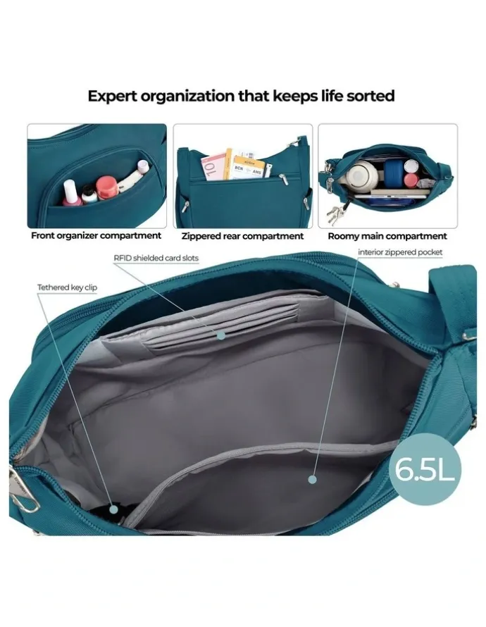 Travelon Classic Anti-Theft Crossbody Bucket Bag in Teal