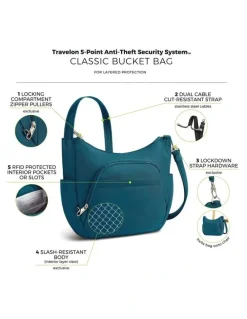 Travelon Classic Anti-Theft Crossbody Bucket Bag in Teal