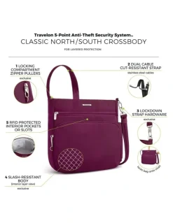 Travelon Classic Anti-Theft North/South Crossbody Bag in Burgundy