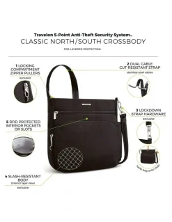 Travelon Classic Anti-Theft North/South Crossbody Bag in Black