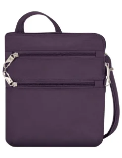 Travelon Classic Anti-Theft Slim Double Zip Crossbody Bag in Purple
