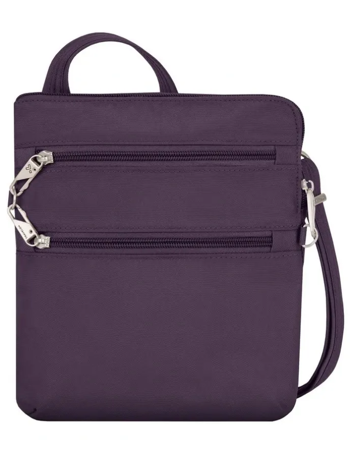 Travelon Classic Anti-Theft Slim Double Zip Crossbody Bag in Purple