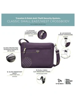 Travelon Classic Anti-Theft Small East/West Crossbody Bag in Purple