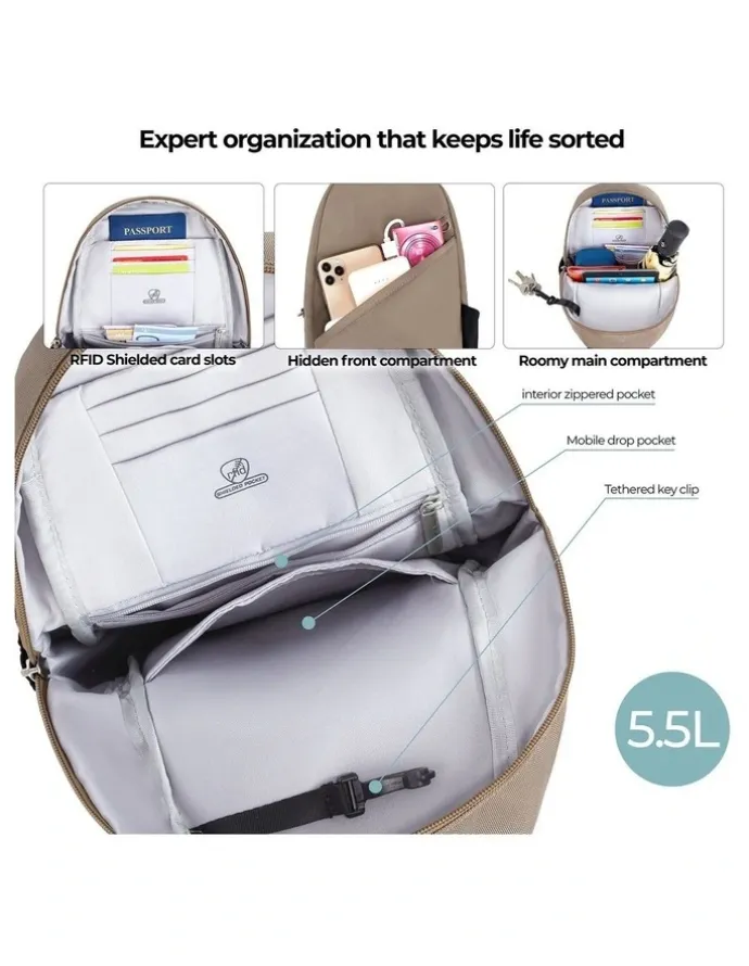 Travelon Classic Anti-Theft Sling Bag in Hazelnut