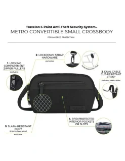 Travelon Metro Anti-Theft Convertible Small Crossbody Bag in Black