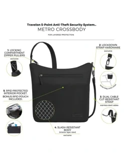 Travelon Metro Anti-Theft Crossbody Bag in Black