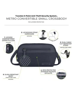 Travelon Metro Anti-Theft Convertible Small Crossbody Bag in Navy Heather