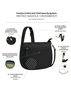 Travelon Metro Anti-Theft Saddle Crossbody Bag in Black