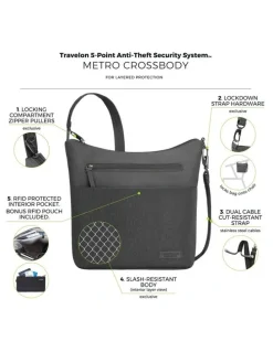Travelon Metro Anti-Theft Crossbody Bag in Gray Heather