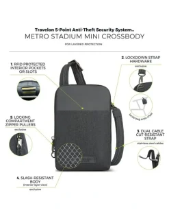 Travelon Metro Anti-Theft Stadium Mini Crossbody Bag in Gray Heather