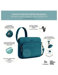 Travelon Roam Anti-Theft East/West Crossbody Bag in Capri Blue