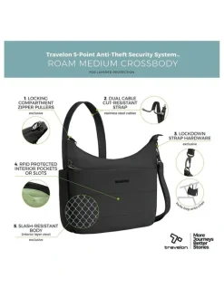 Travelon Roam Anti-Theft Medium Crossbody Bag in Black