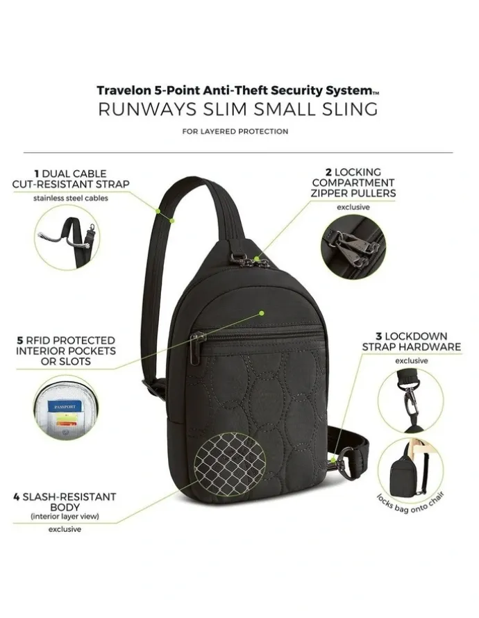 Travelon Runways Anti-Theft Small Sling Bag in Black