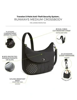 Travelon Runways Anti-Theft Medium Crossbody Bag in Black