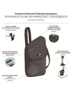 Travelon Runways Anti-Theft Slim Asymmetric Crossbody Bag in Smoke