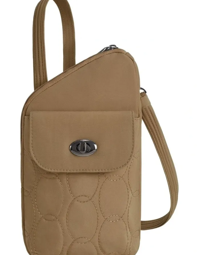 Travelon Runways Anti-Theft Slim Asymmetric Crossbody Bag in Latte
