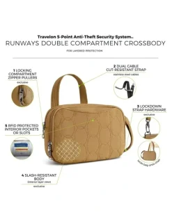 Travelon Runways Anti-Theft Tablet Double Compartment Crossbody Bag in Latte