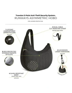 Travelon Runways Anti-Theft Asymmetric Hobo Bag in Black