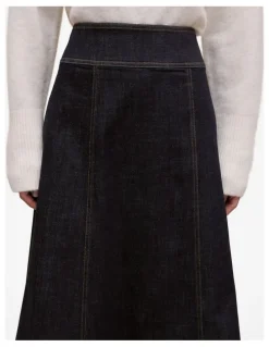 Trenery Australian Cotton Blend Denim Panelled Skirt in Rinse Wash