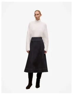 Trenery Australian Cotton Blend Denim Panelled Skirt in Rinse Wash