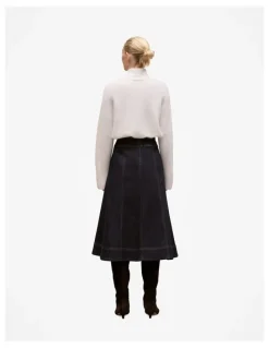 Trenery Australian Cotton Blend Denim Panelled Skirt in Rinse Wash