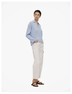 Trenery Cotton Cashmere Fine Cable Polo in Blue Marble