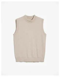Trenery Cotton Cashmere Mock Neck Tank in Clay