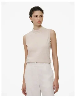 Trenery Cotton Cashmere Mock Neck Tank in Clay