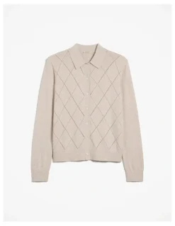 Trenery Cotton Cashmere Pointelle Cardigan in Clay