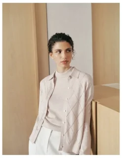 Trenery Cotton Cashmere Pointelle Cardigan in Clay