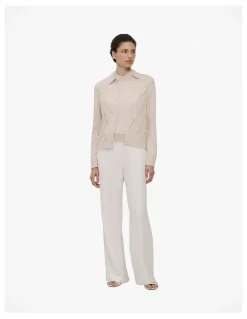 Trenery Cotton Cashmere Pointelle Cardigan in Clay